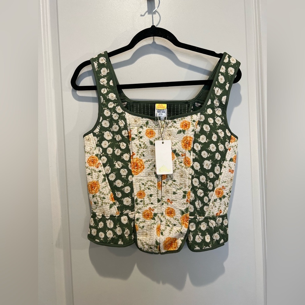 Agua Bendita Sinclair Floral Corset Top Green Size L NWT - Picture 2 of 9